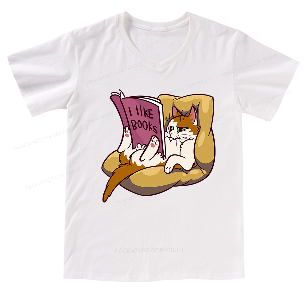 Pagewings A Cat That Likes Reading Books V-neck T-shirt