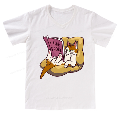 Pagewings A Cat That Likes Reading Books V-neck T-shirt