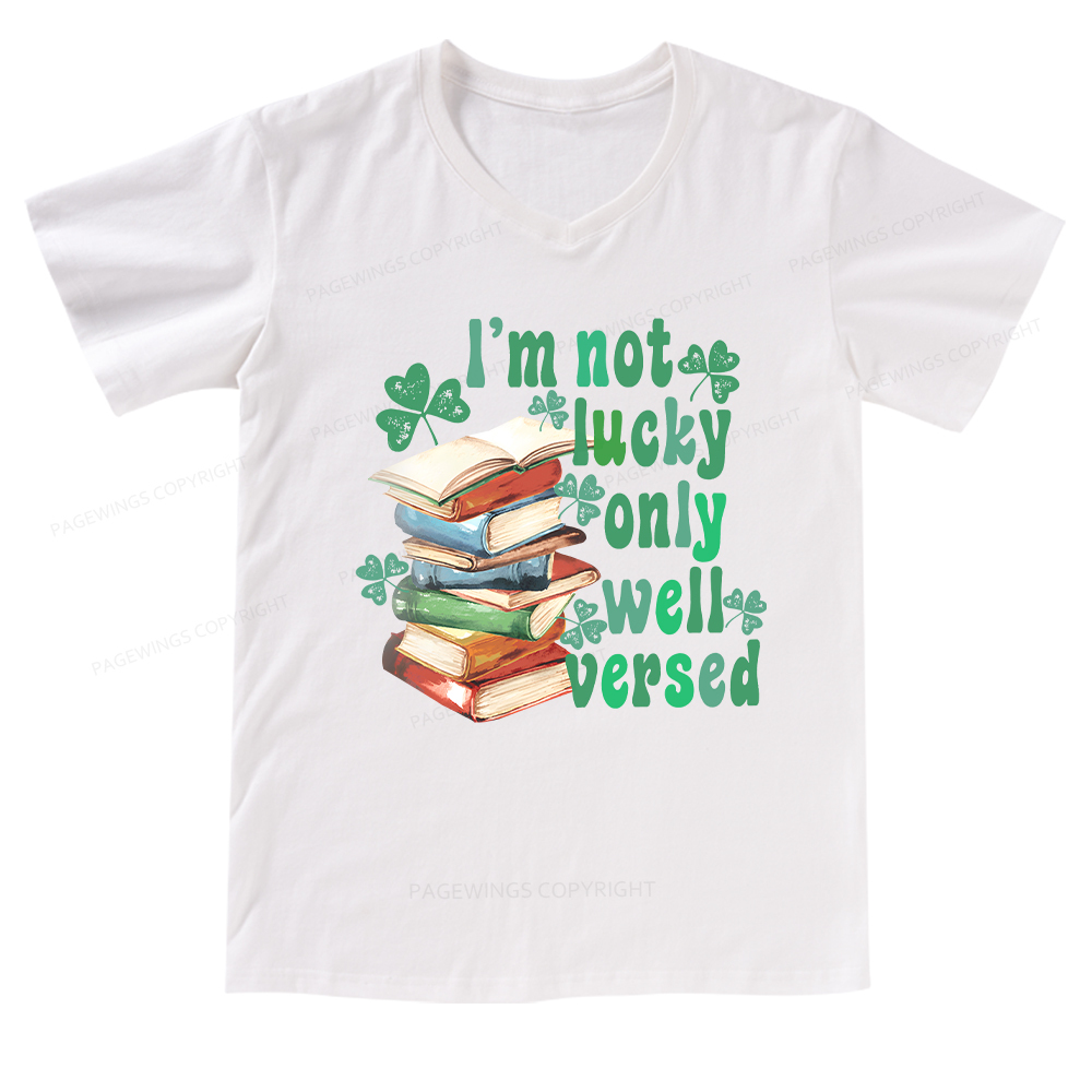 Pagewings St Patty Day Trendy Retro Book Shamrock V-neck T-shirt