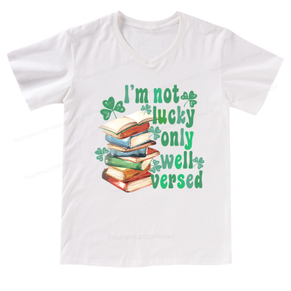 Pagewings St Patty Day Trendy Retro Book Shamrock V-neck T-shirt