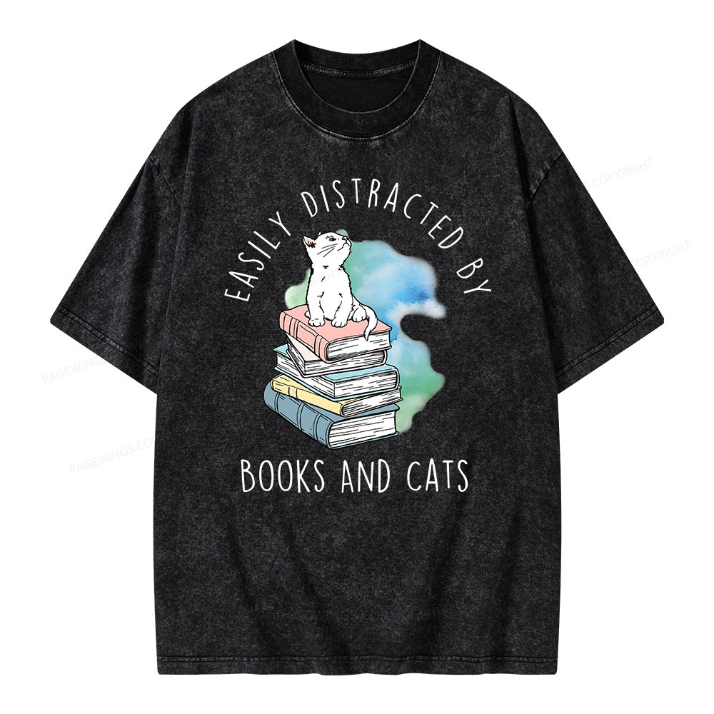 Pagewings Cute Cat On Top Book Stock Unisex Washed T-shirt