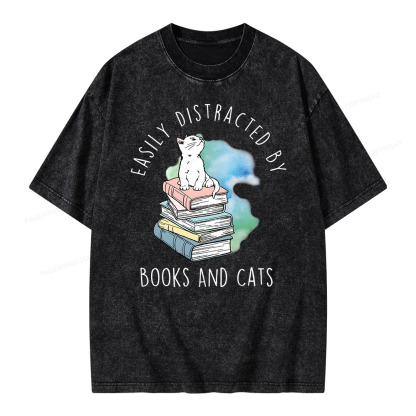 Pagewings Cute Cat On Top Book Stock Unisex Washed T-shirt
