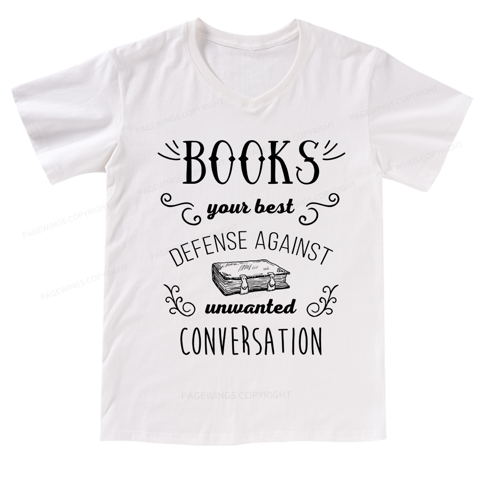 Pagewings Books your best defense Book Reading V-neck T-shirt