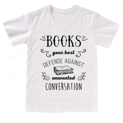 Pagewings Books your best defense Book Reading V-neck T-shirt