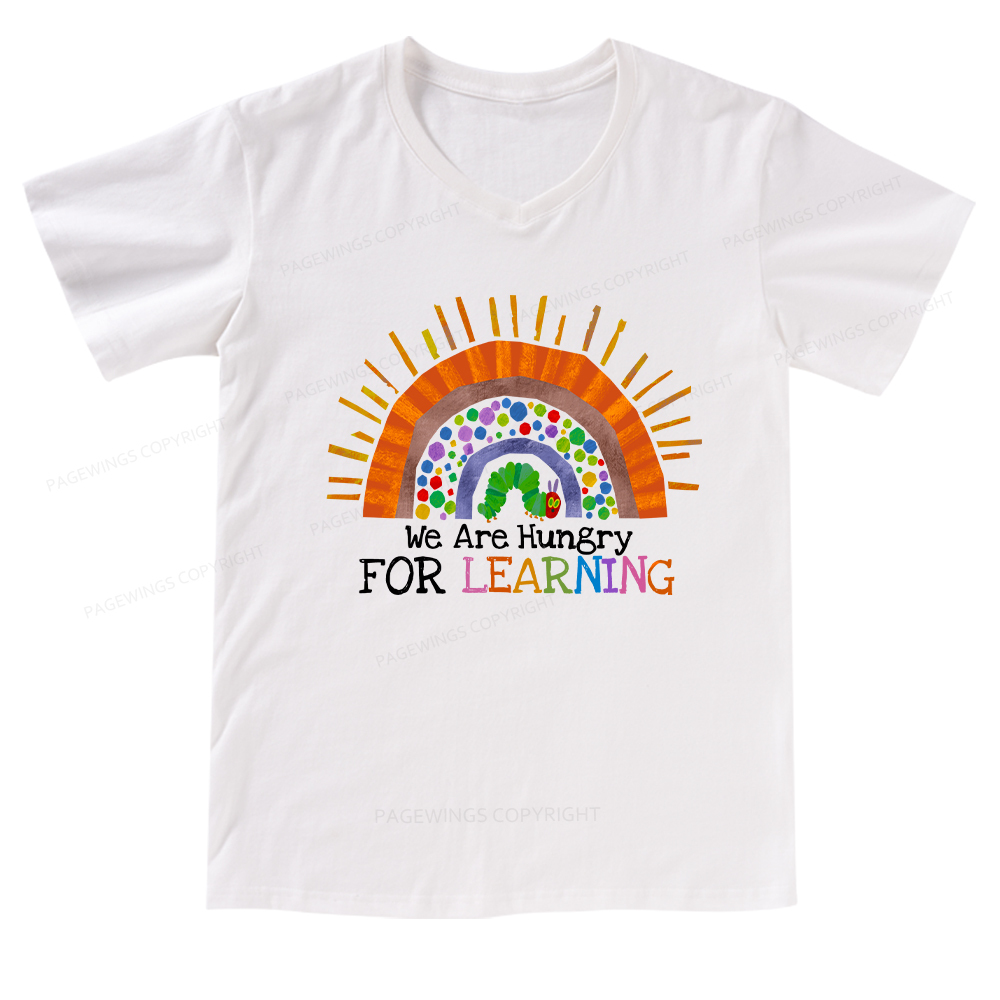 PagewingsWe Are Hungry For Learning Reading V-neck T-shirt