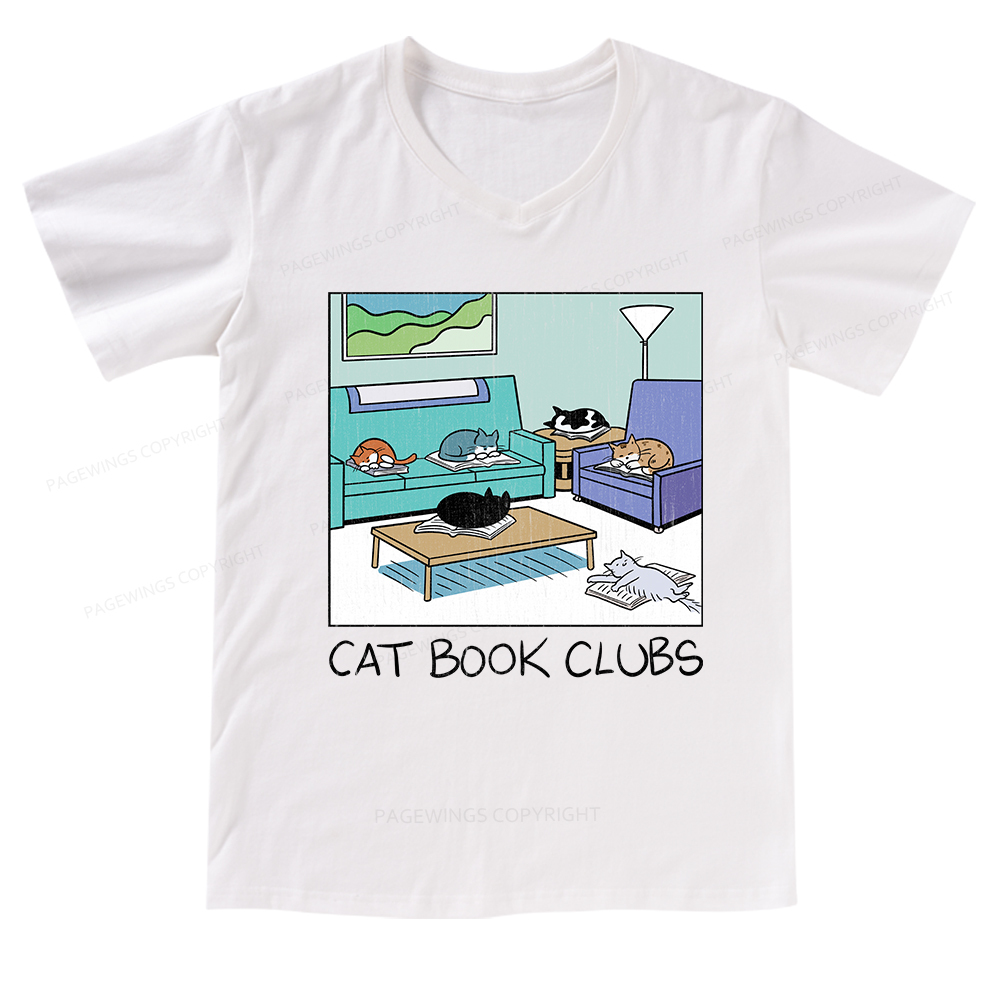 Pagewings Cat Book Clubs V-neck T-shirt