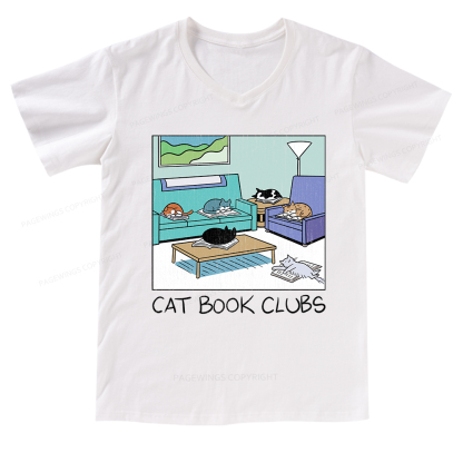 Pagewings Cat Book Clubs V-neck T-shirt