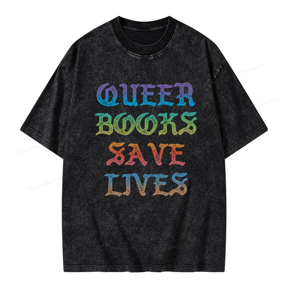 Pagewings Queer Books Save Lives Unisex Washed T-shirt