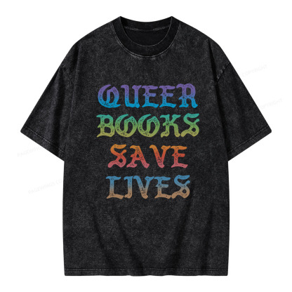 Pagewings Queer Books Save Lives Unisex Washed T-shirt