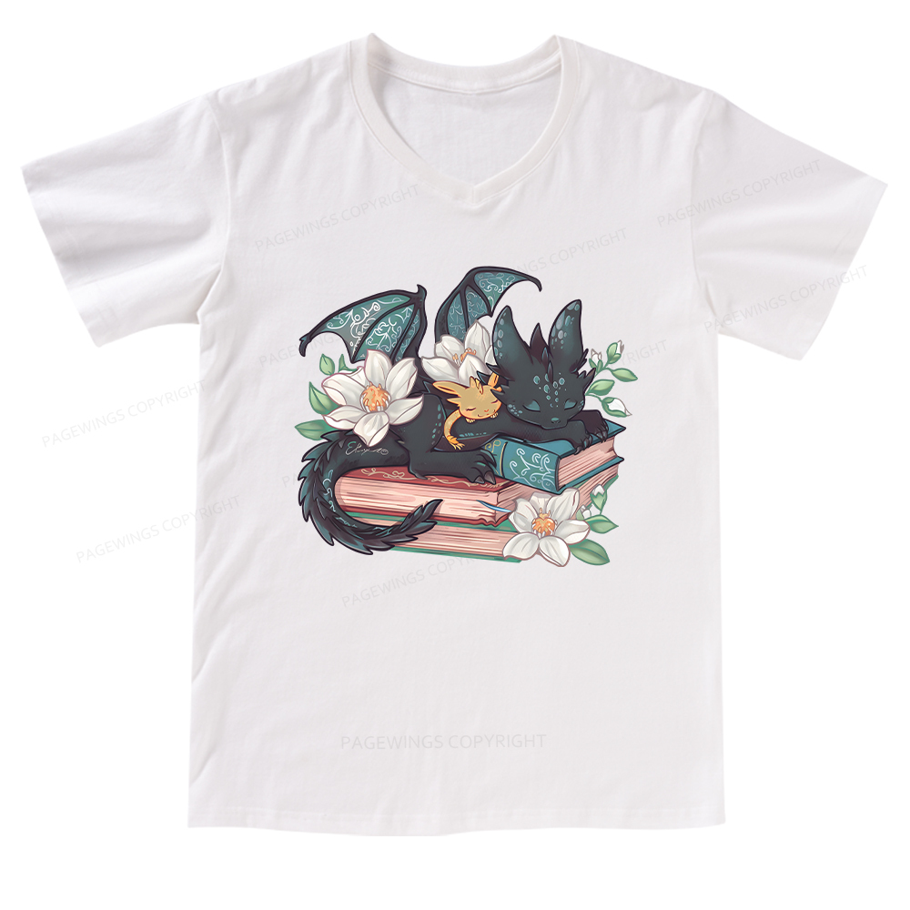 Pagewings Fantasy Book Dragon V-neck T-shirt