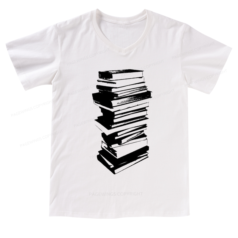 Pagewings Stack of Books V-neck T-shirt
