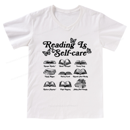 Pagewings eading Is Self-care V-neck T-shirt