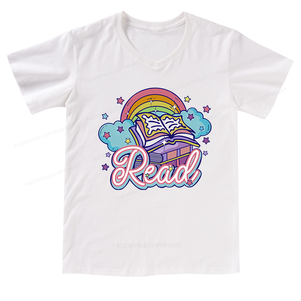 Pagewings Rainbow Book Lover V-neck T-shirt