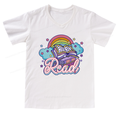 Pagewings Rainbow Book Lover V-neck T-shirt