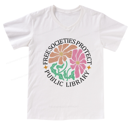 Pagewings Free Societies Protect Public Library V-neck T-shirt