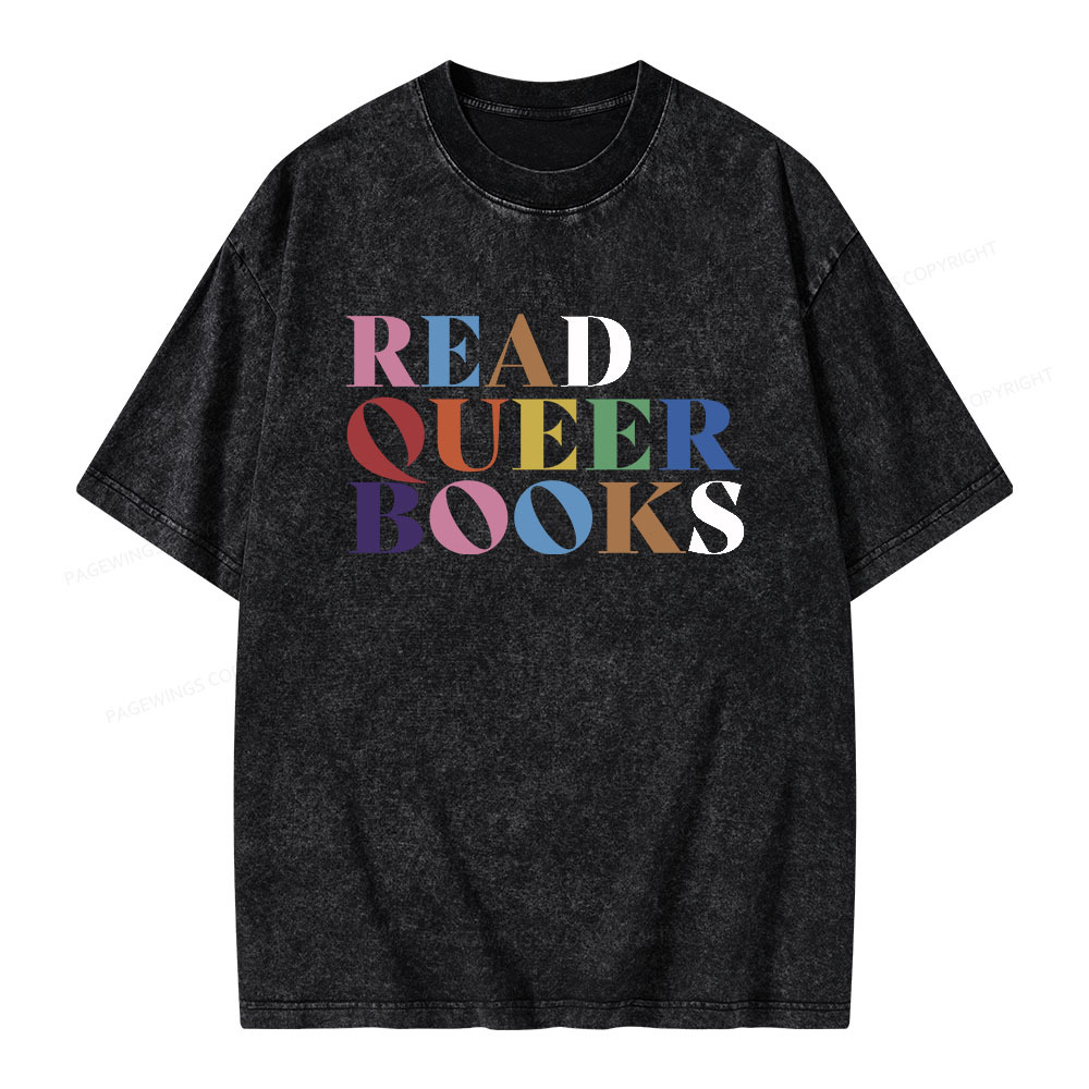 Pagewings Read Queer Books Unisex Washed T-shirt