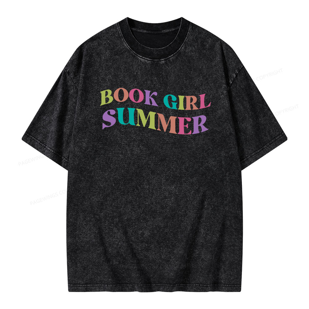 Pagewings Book Girl Summer Unisex Washed T-shirt