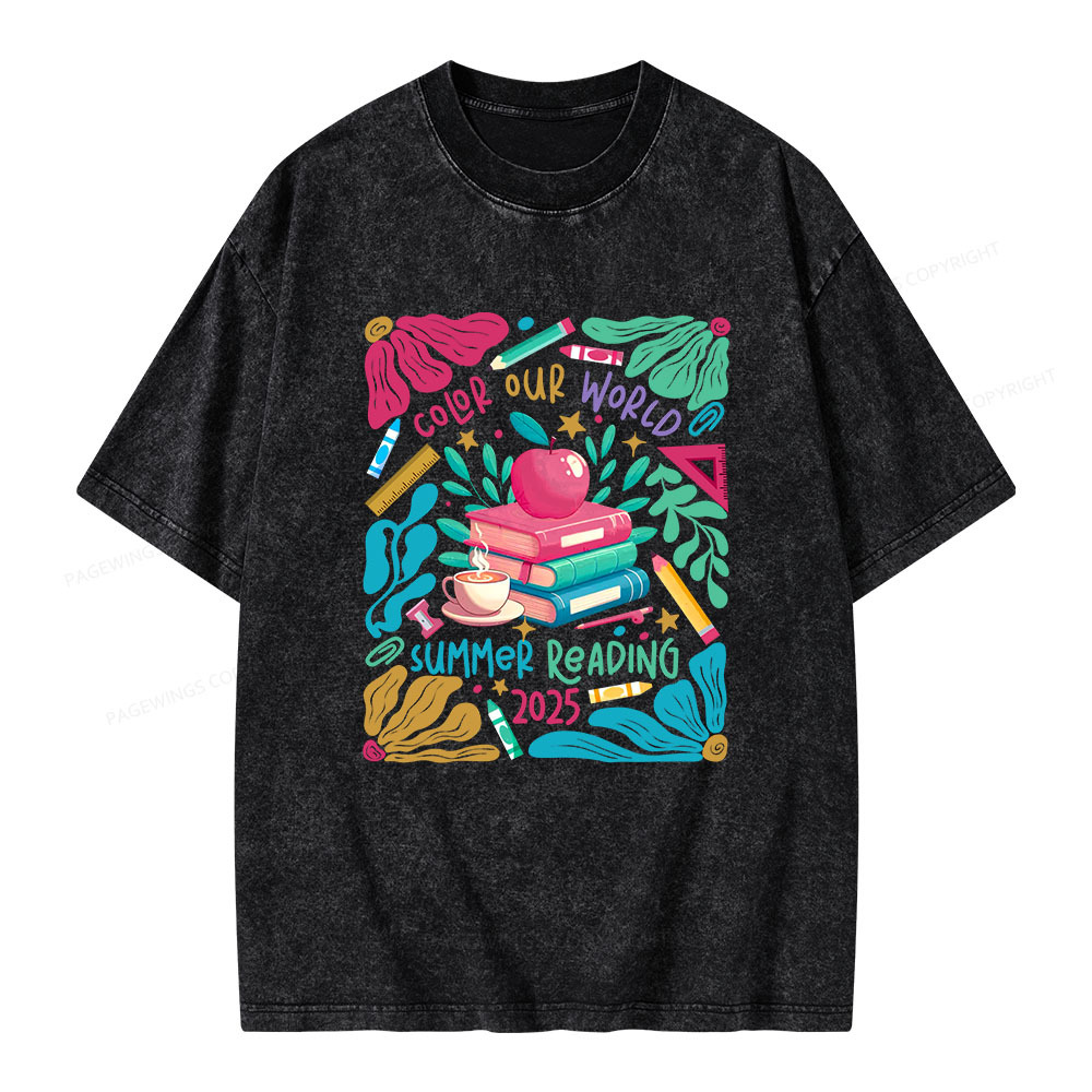 Pagewings Color Our World Summer Reading 2025 Unisex Washed T-shirt