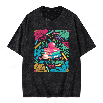 Pagewings Color Our World Summer Reading 2025 Unisex Washed T-shirt