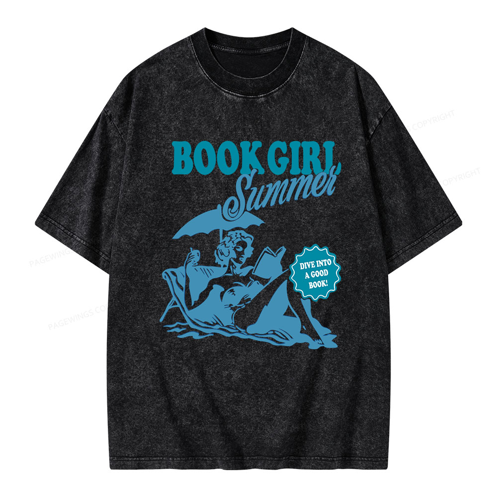 Pagewings Book Girl Summer Unisex Washed T-shirt