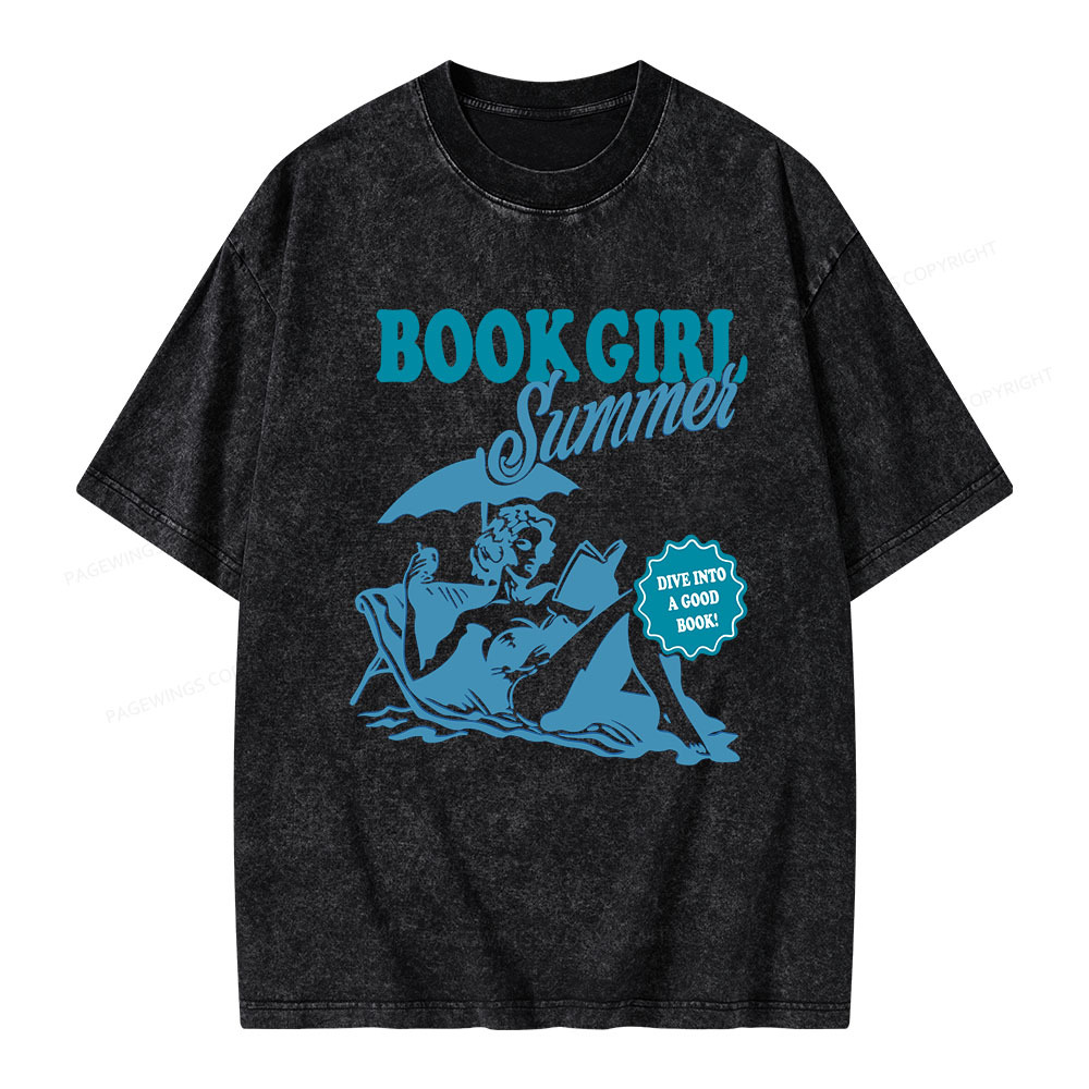 Pagewings Book Girl Summer Unisex Washed T-shirt