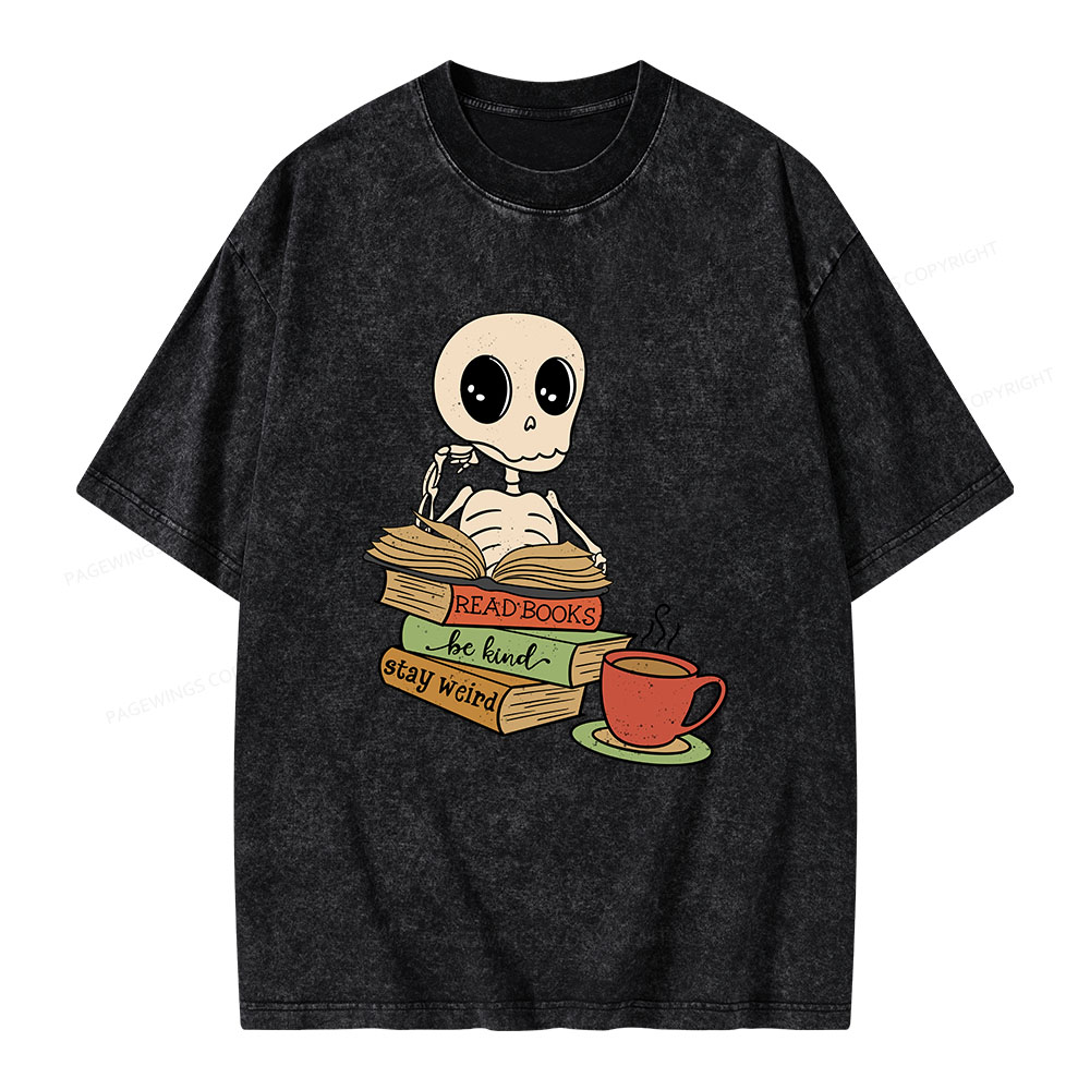 Pagewings Read Books Be Kind Stay Weird Unisex Washed T-shirt