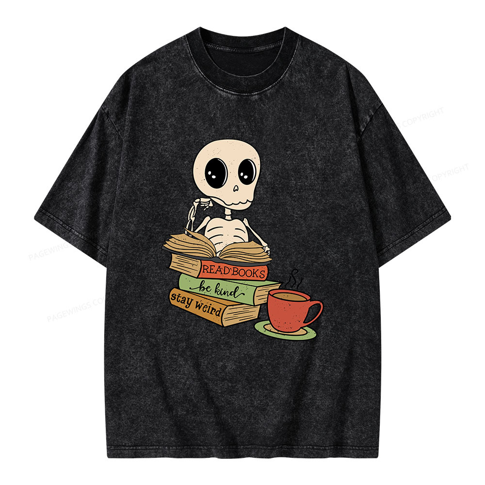 Pagewings Read Books Be Kind Stay Weird Unisex Washed T-shirt