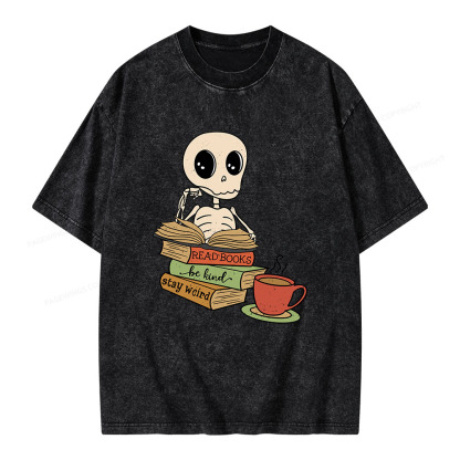 Pagewings Read Books Be Kind Stay Weird Unisex Washed T-shirt