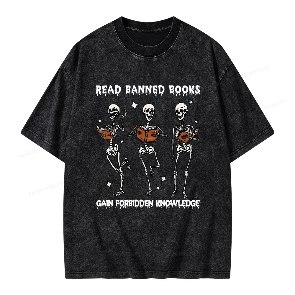 Pagewings Read Banned Books Gain Forbidden Knowledge Unisex Washed T-shirt