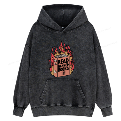 Pagewing Read Banned Books Shirt Unisex Washed Hoodie