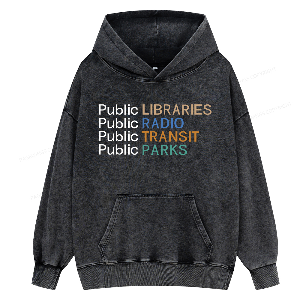 Pagewing Public Libraries Radio Transit Parks Unisex Washed Hoodie