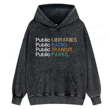 Pagewing Public Libraries Radio Transit Parks Unisex Washed Hoodie