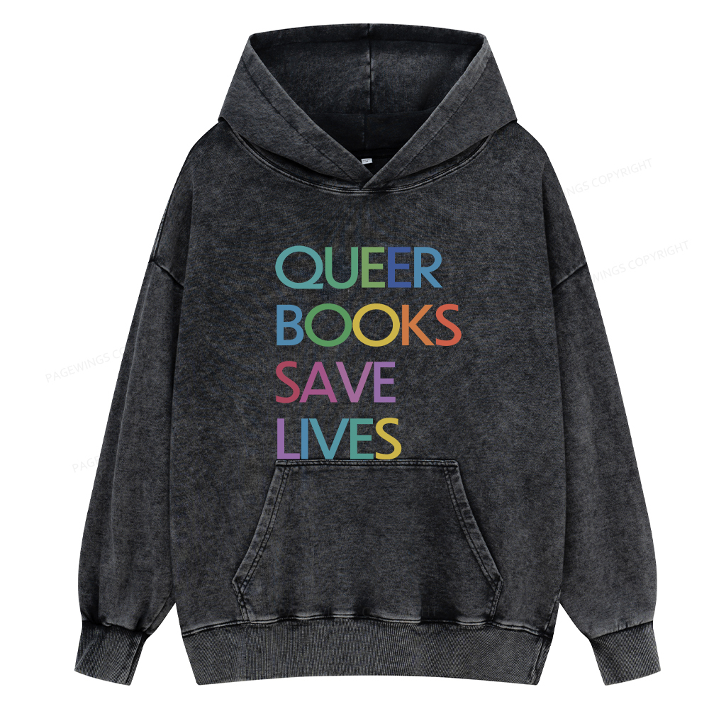 Pagewing Queer Books Save Lives Unisex Washed Hoodie