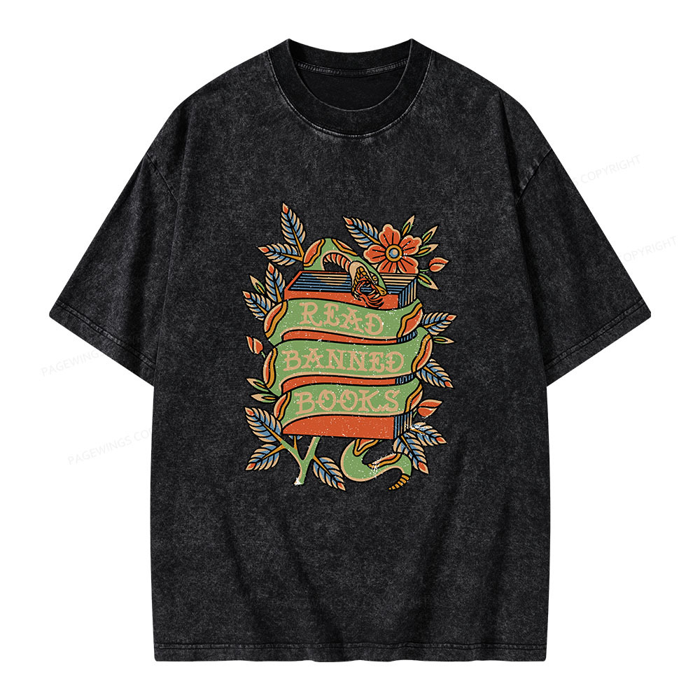 Pagewings Read Banned Books Unisex Washed T-shirt