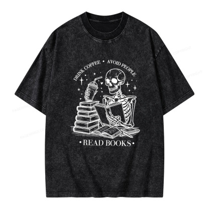Pagewings Drink Coffee Avoid People Read Books Unisex Washed T-shirt