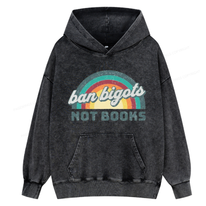 Pagewing Ban Bigots Not Books Unisex Washed Hoodie