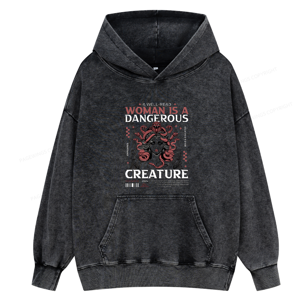 Pagewing A Well-Read Woman is A Dangerous Creature Unisex Washed Hoodie