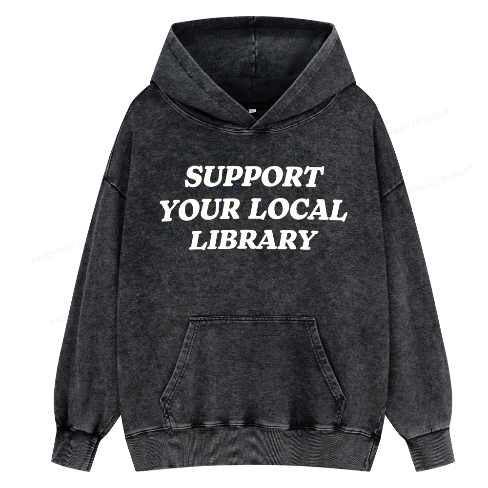 Pagewing Support Your Local Library Unisex Washed Hoodie
