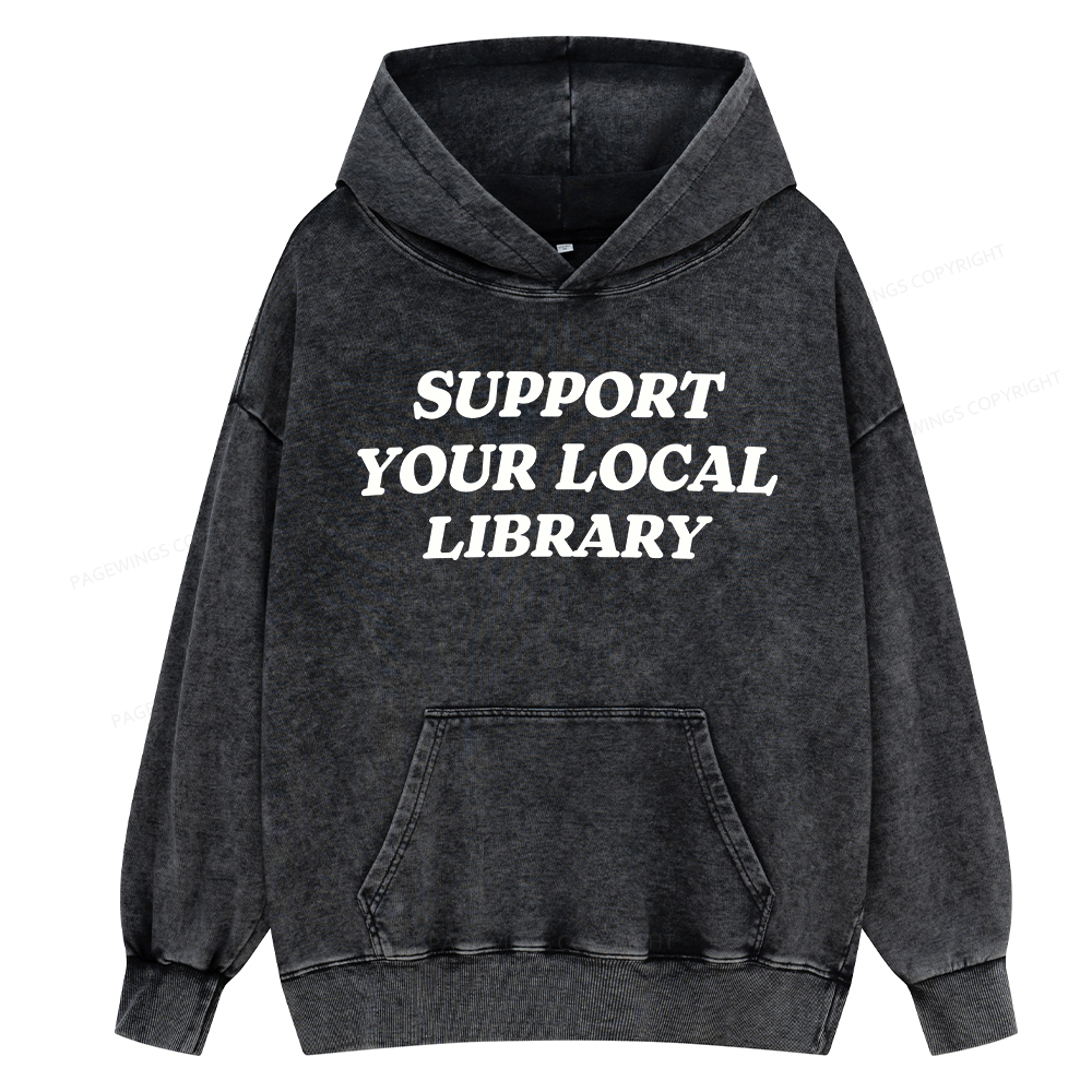 Pagewing Support Your Local Library Unisex Washed Hoodie