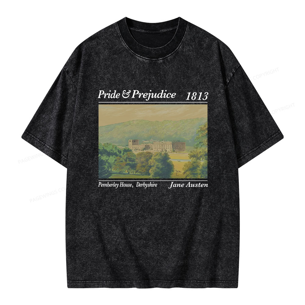 Pagewings Pride and Prejudice Pemberley House  Unisex Washed T-shirt