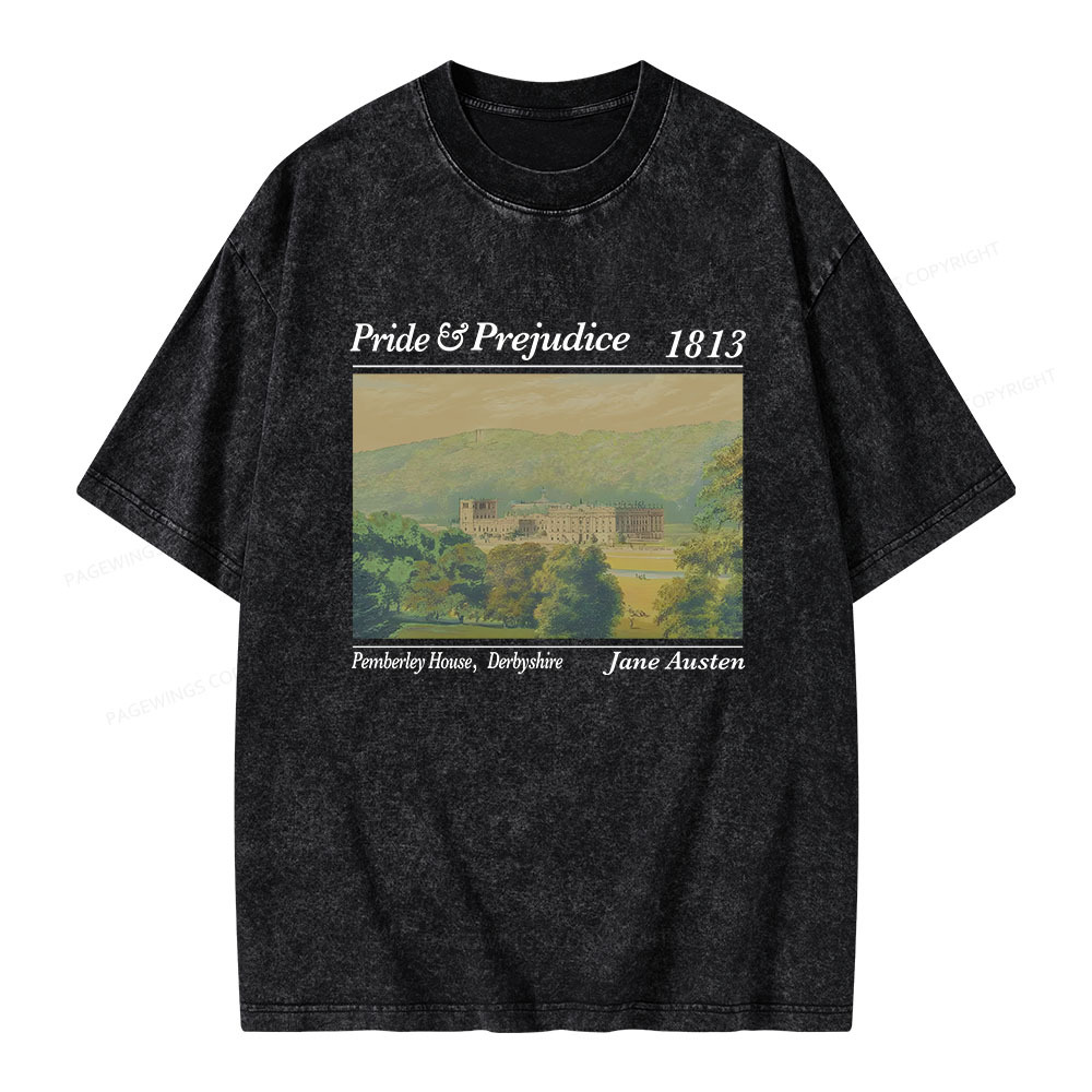 Pagewings Pride and Prejudice Pemberley House  Unisex Washed T-shirt