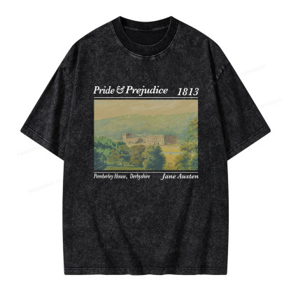 Pagewings Pride and Prejudice Pemberley House  Unisex Washed T-shirt