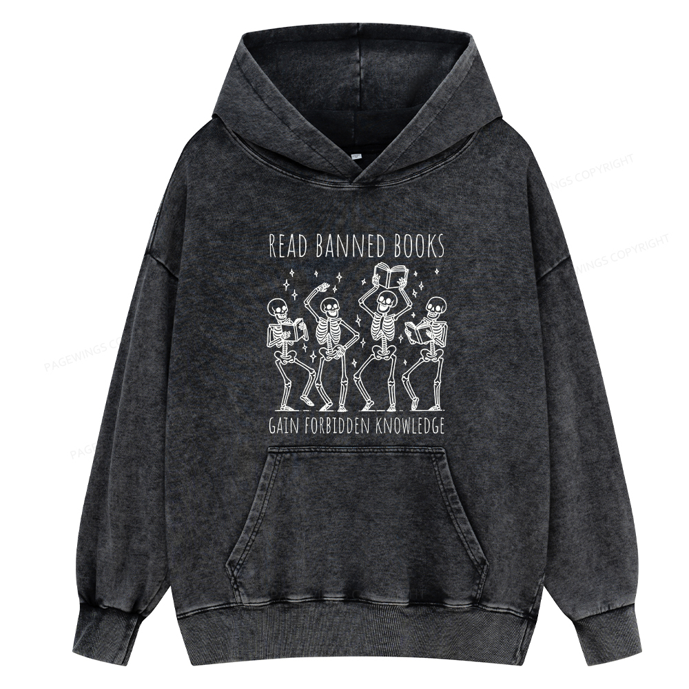 Pagewing Reading Books Tee Book Lover Gift Unisex Washed Hoodie