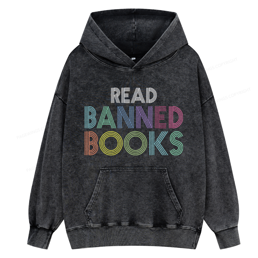 Pagewing Read Banned Books Shirt, Social Justice Gift Unisex Washed Hoodie