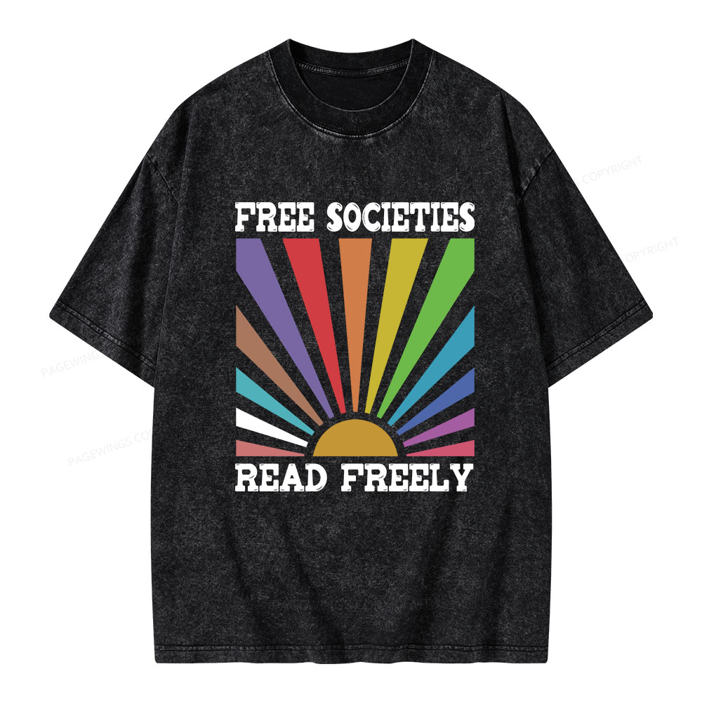 Pagewings Free Societies Read Freely Unisex Washed T-shirt
