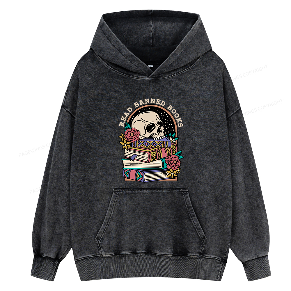Pagewing Read Banned Book Floral Unisex Washed Hoodie