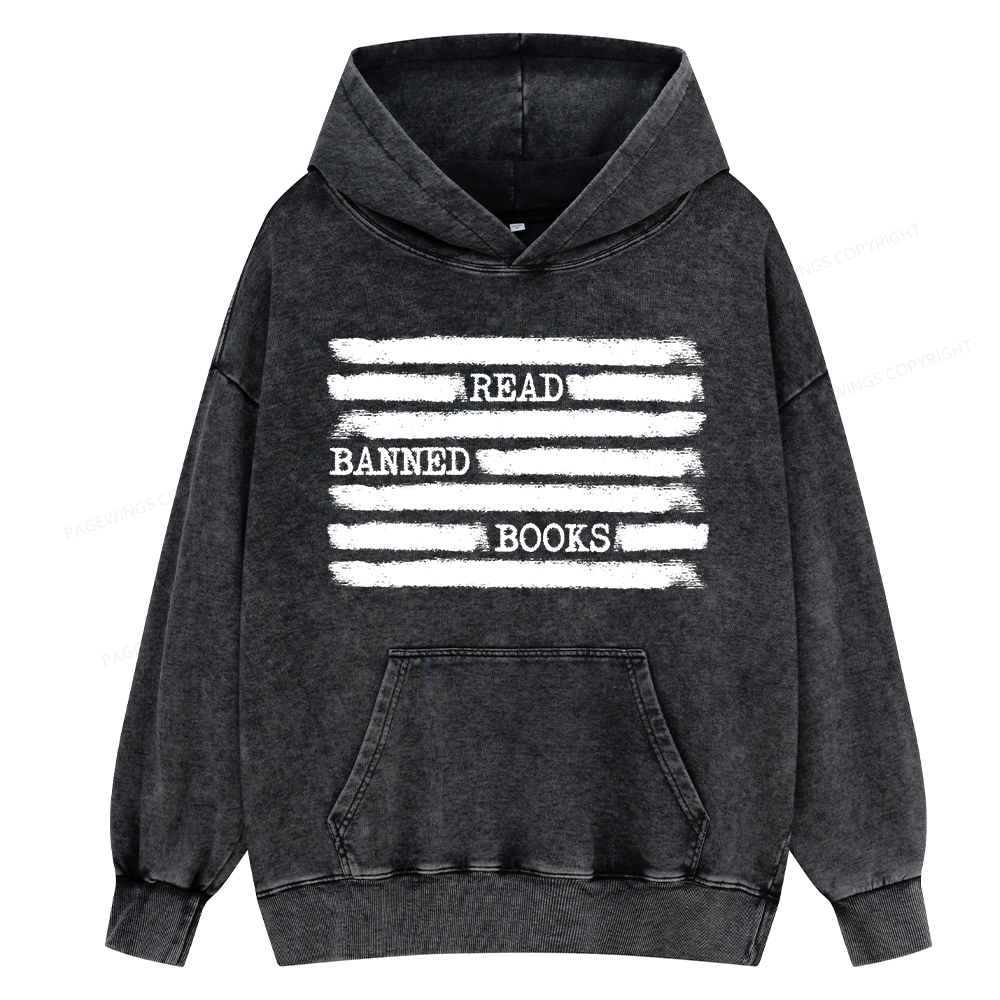 Pagewing Read Banned Books Bookworm Librarian Unisex Washed Hoodie