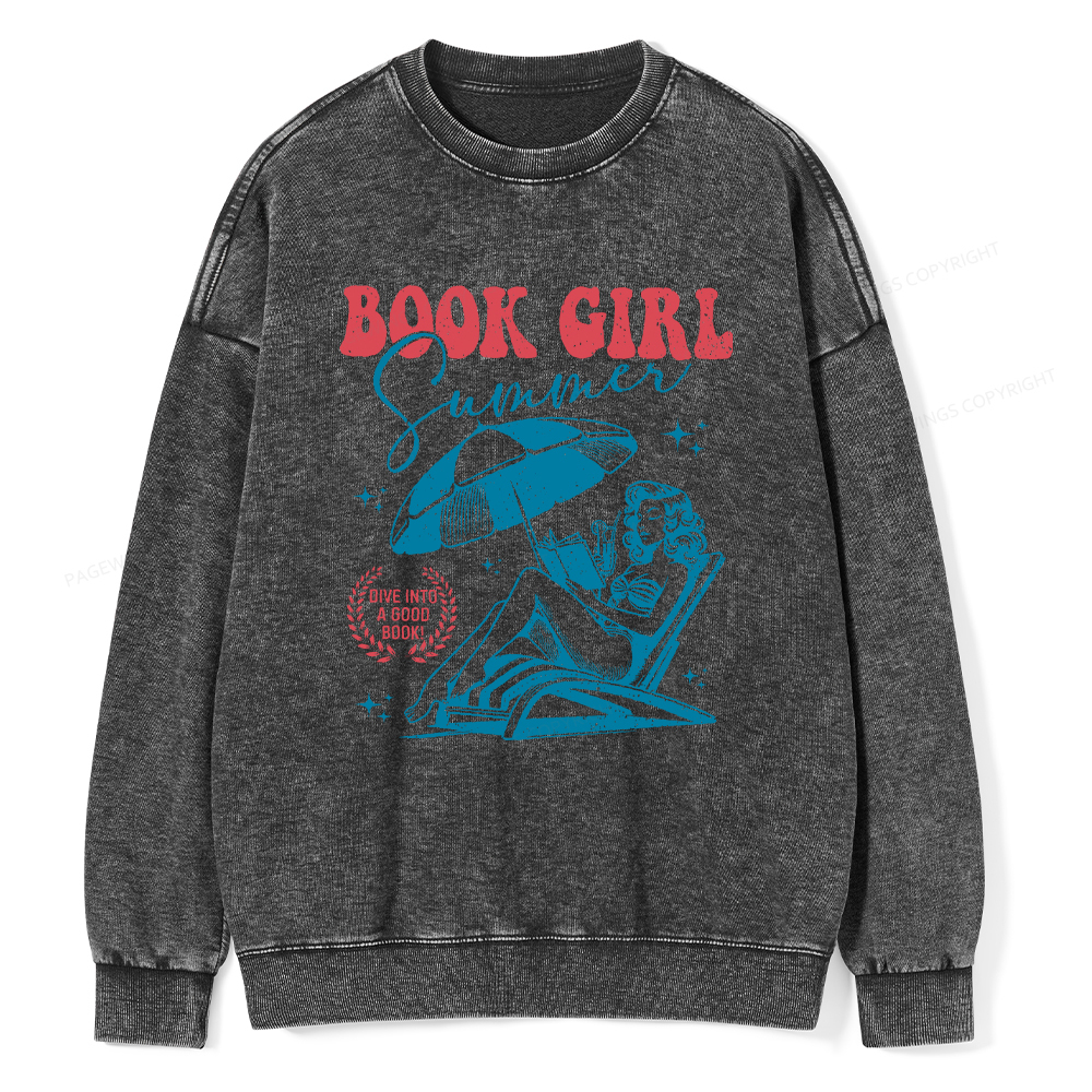 Pagewings Book Girl Summer Unisex Washed Sweatshirt