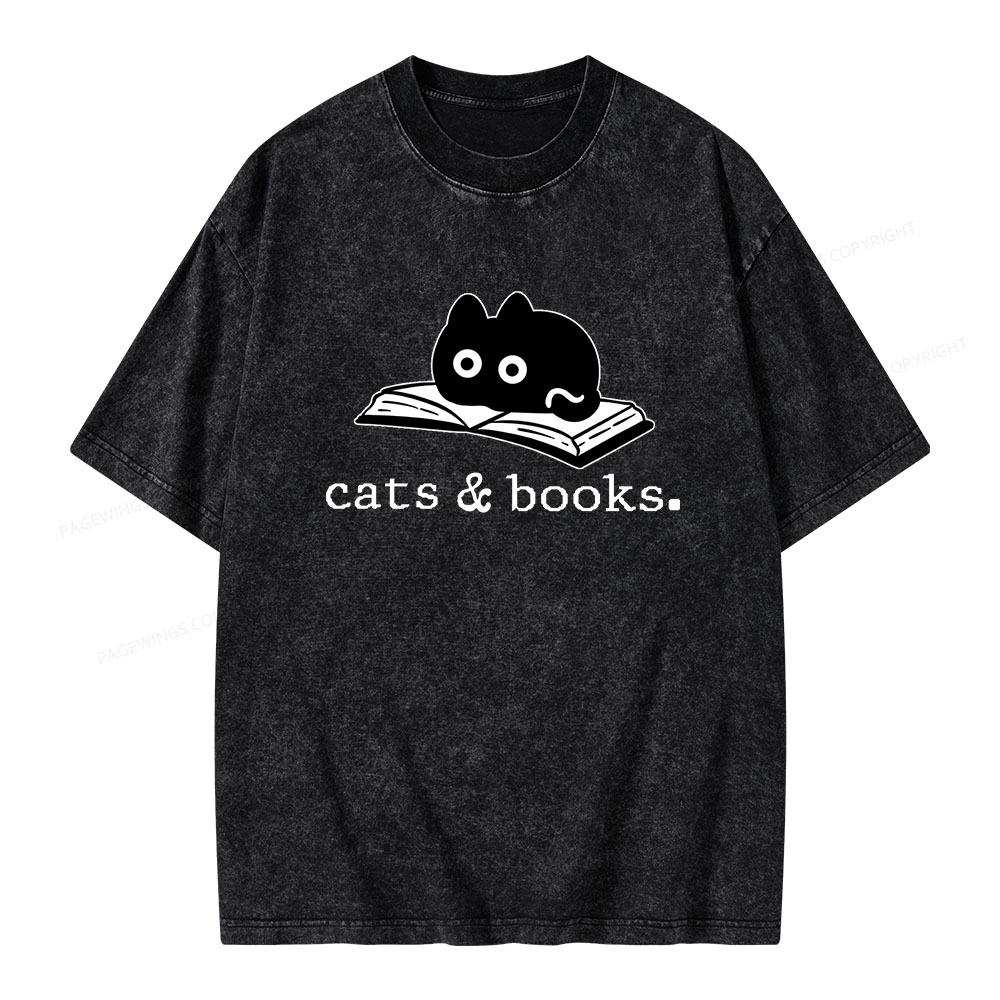 Pagewings Cats and Books Unisex Washed T-shirt