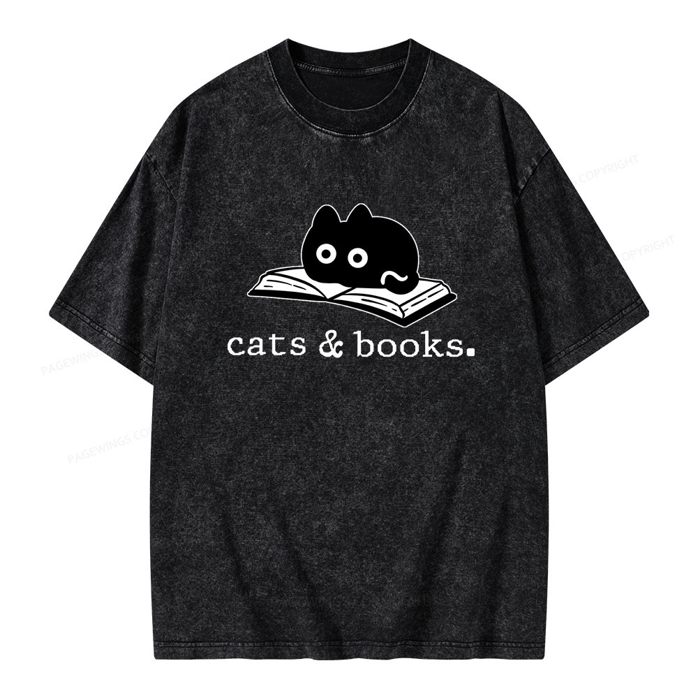 Pagewings Cats and Books Unisex Washed T-shirt